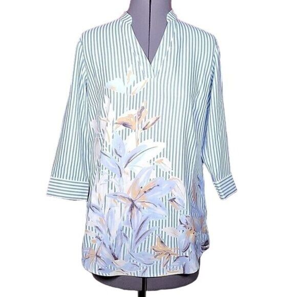 NWOT Elizabeth & Clarke Woven Top w/ Roll-Tab Sleeve Sz 00 - Picture 1 of 14